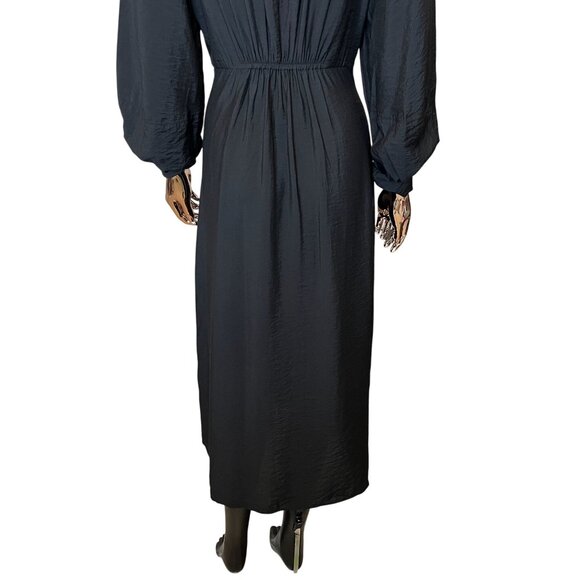 Mango MNG Black Tencel Midi Dress Zip Front Long Sleeve NWT - Picture 10 of 13